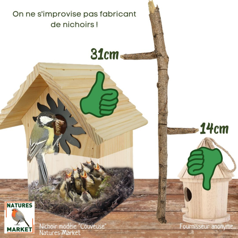 Nichoir La Couveuse pour oiseaux mésanges charbonnières, moineaux, sittelles torchepot ... Natures Market