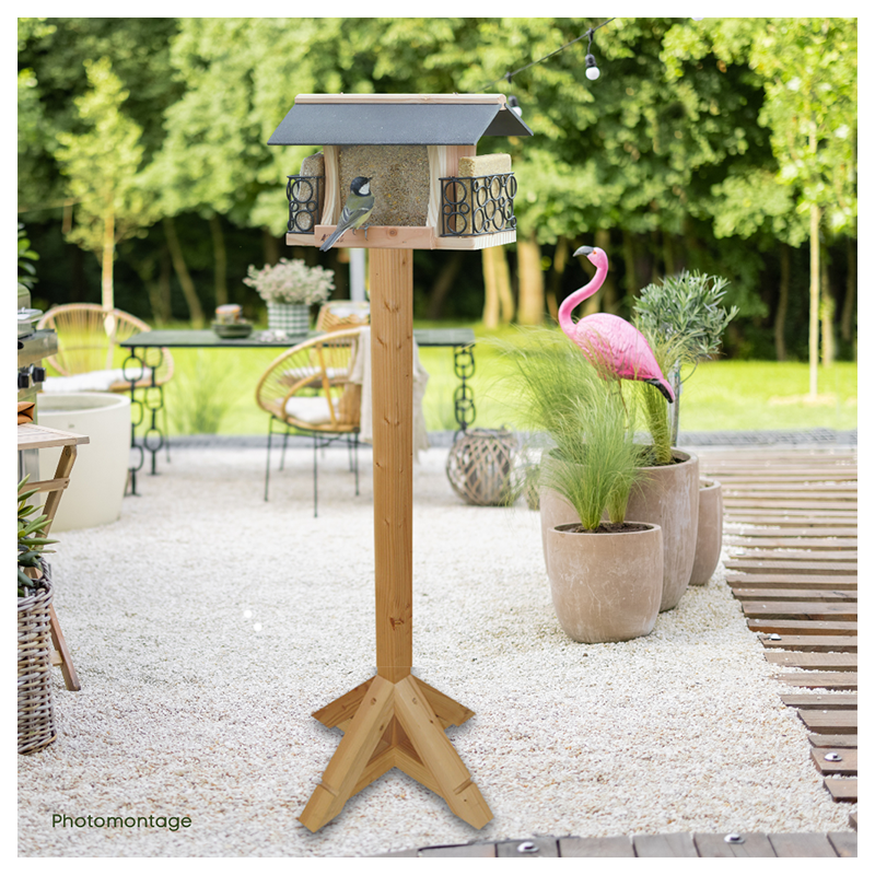 poteau en bois pour mangeoire oiseau, balcon, terrasse, jardin, fabriqué en France, natures market, oisillon.net