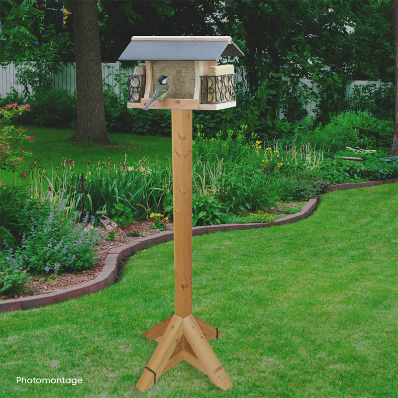 poteau en bois pour mangeoire oiseau, balcon, terrasse, jardin, fabriqué en France, natures market, oisillon.net