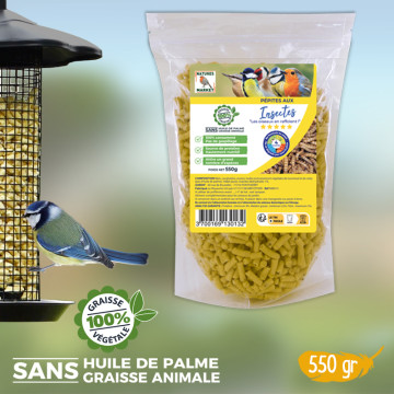 Pépites nuggets pour oiseaux graisse végétale sans huile de palme aux insectes et aux fruits Natures Market Oisillon.net