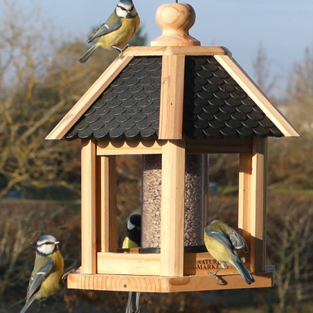 Mangeoire oiseaux fabriquée en France en matériau recyclé et bois français. Natures Market. Oisillon.net