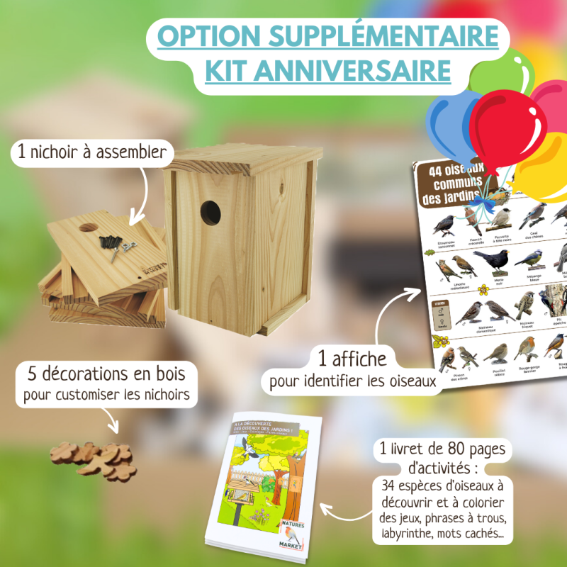 KIT ANNIVERSAIRE BRICOLAGE CONSTRUIRE NICHOIR NATURES MARKET OISILLON.NET FABRIQUE EN FRANCE