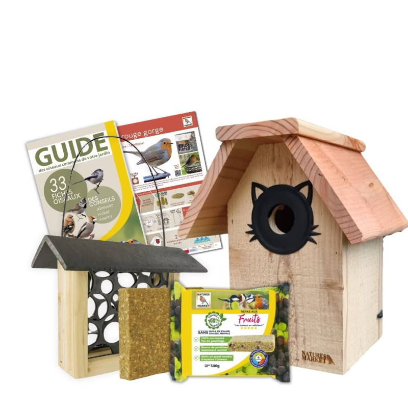 Coffret : Chat Alors ! Moineaux, Sittelles Torchepots et Rougequeues à Front Blanc Natures Market Oisillon.Net fabriqué France