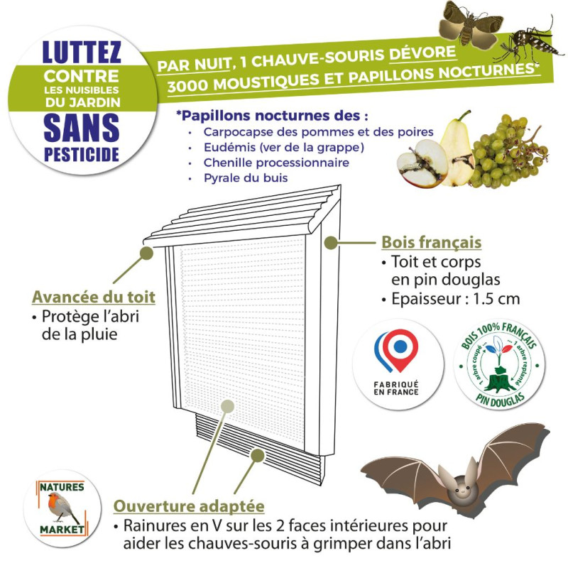 nichoir chauve souris fabriqué en France par Natures Market sur site Oisillon.net NM204