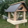 Mangeoire pour oiseaux sur pied poteau bois fabriquée en France toit matériau recyclé Natures Market Oisillon.net