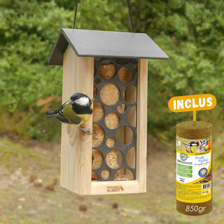 Mangeoire le Gueuleton  pour oiseaux Natures Market -Oisillon.net- fabriquée en France-brique alimentaire recyclée