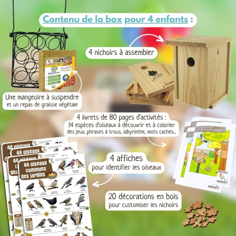 KIT ANNIVERSAIRE BRICOLAGE CONSTRUIRE NICHOIR NATURES MARKET OISILLON.NET FABRIQUE EN FRANCE
