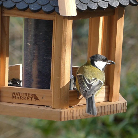 Mangeoire oiseaux fabriquée en France en matériau recyclé et bois français. Natures Market. Oisillon.net