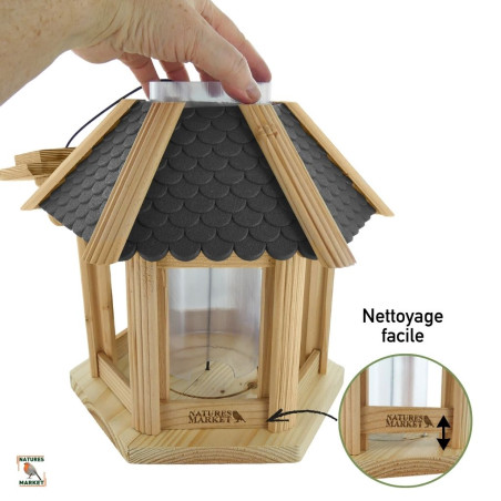 Mangeoire oiseaux fabriquée en France en matériau recyclé et bois français. Natures Market. Oisillon.net