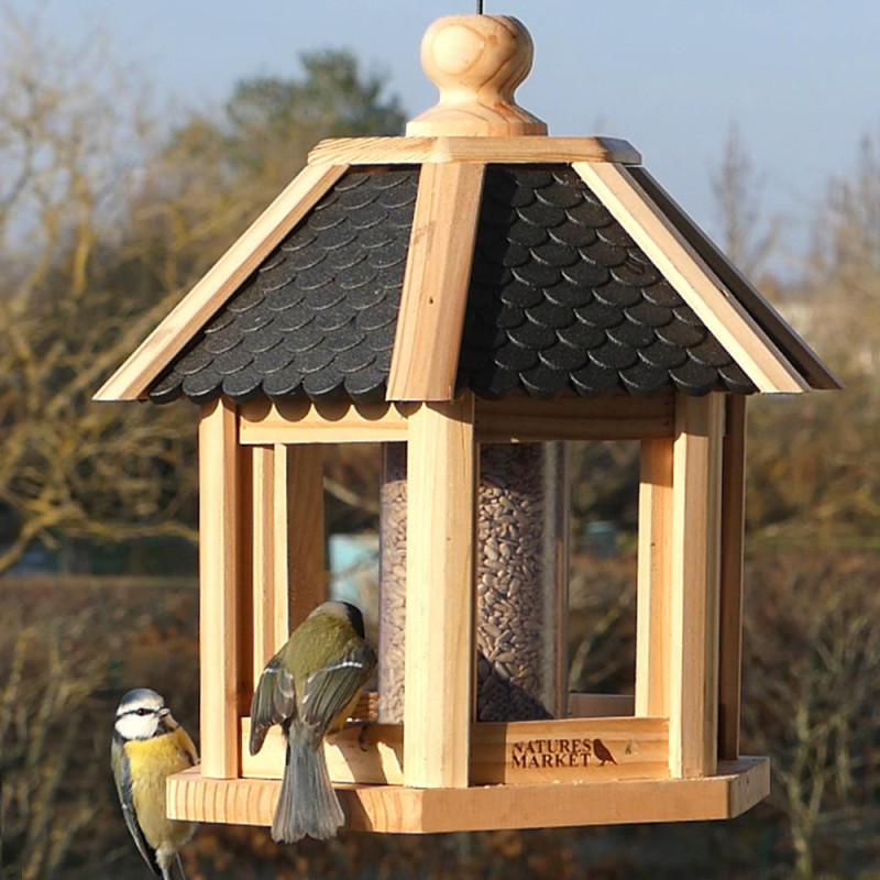 Mangeoire oiseaux fabriquée en France en matériau recyclé et bois français. Natures Market. Oisillon.net
