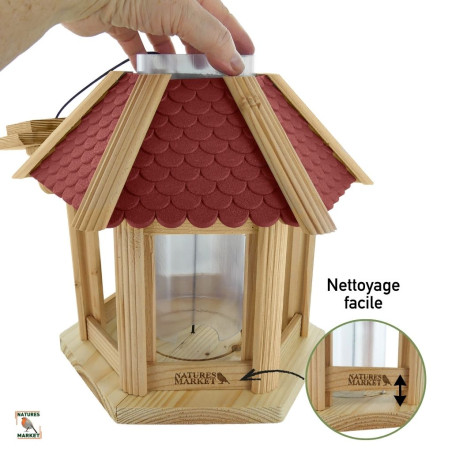 Mangeoire Gazebo Junior oiseaux fabriquée en France en matériau recyclé et bois français. Natures Market. Oisillon.net