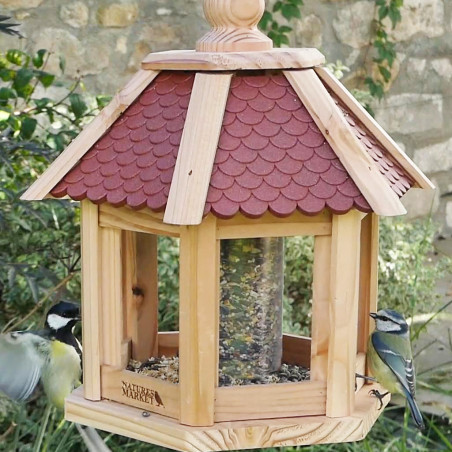 Mangeoire Gazebo Junior oiseaux fabriquée en France en matériau recyclé et bois français. Natures Market. Oisillon.net