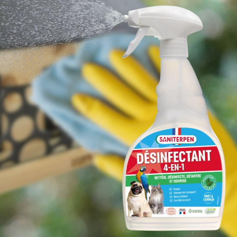 désinfectant mangeoire et nichoirs oiseaux. Natures market. Oisillon.net fabriqué en France Bio- Saniterpen 4-en-1