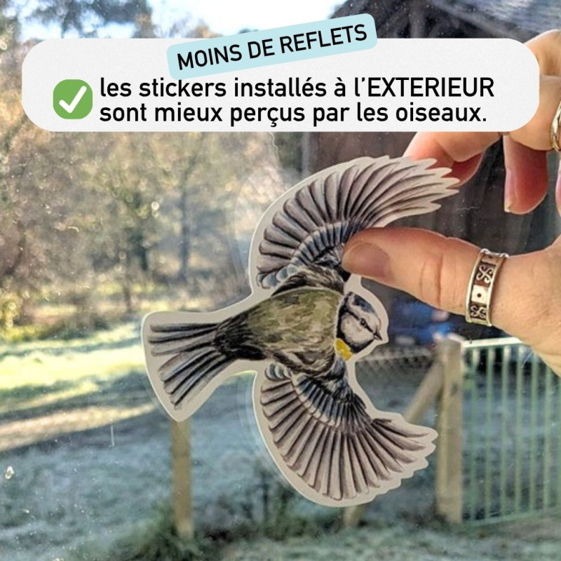 stickers autocollants electrostatiques anti collision oiseaux fabriqué en France. Natures market. Gardif.