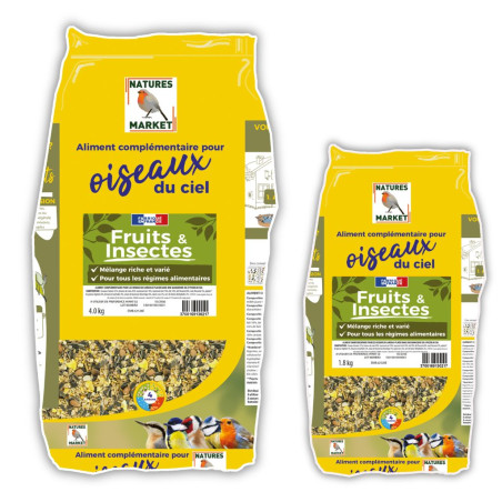 mélange fruits et insectes pour rouge gorge Natures Market Oisillon.net fabriqué en France