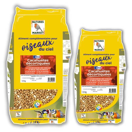 cacahuètes décortiquées pour oiseaux du ciel et du jardin. Natures Market Oisillon.net