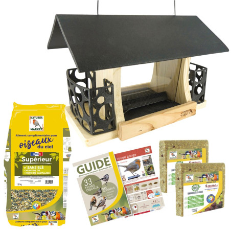 Kit mangeoire Gourmet pour oiseaux avec graines et repas. Natures Market -Oisillon.net-